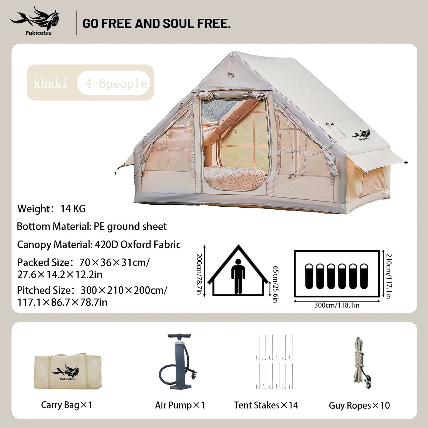 Inflatable Camping Tent, for 4-8 Persons,
