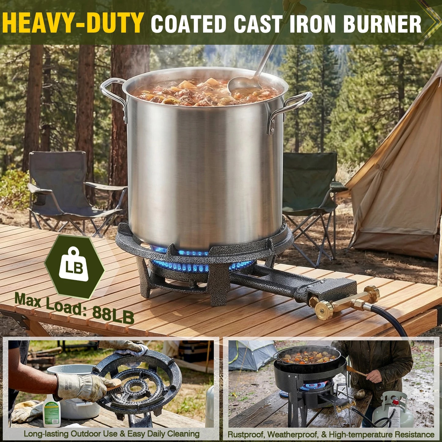 Heavy Duty Cast Iron Outdoor Wok Burner, Portable Gas Cooker