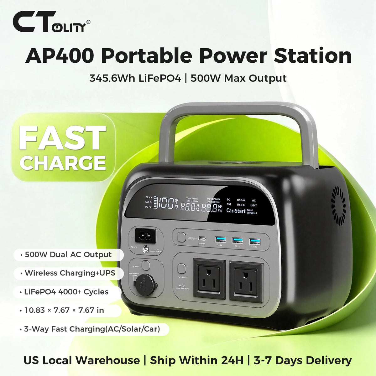 Portable Power Station, Solar Generator , UPS Backup Battery, AC/DC/USB Output for Camping
