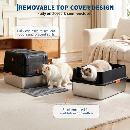Enclosed Stainless Steel Litter Box With Lid