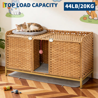 Cat Litter Box Enclosure Furniture, Handwoven Rattan Cat Houses