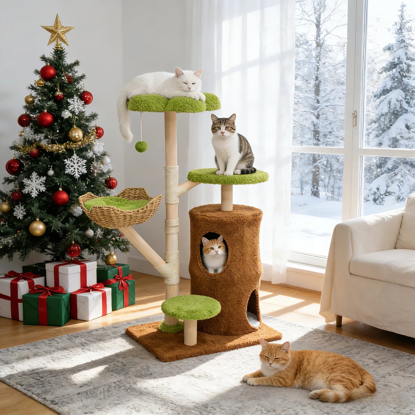 Cat Tree with Hanging Ball and Sisal Scratching Posts