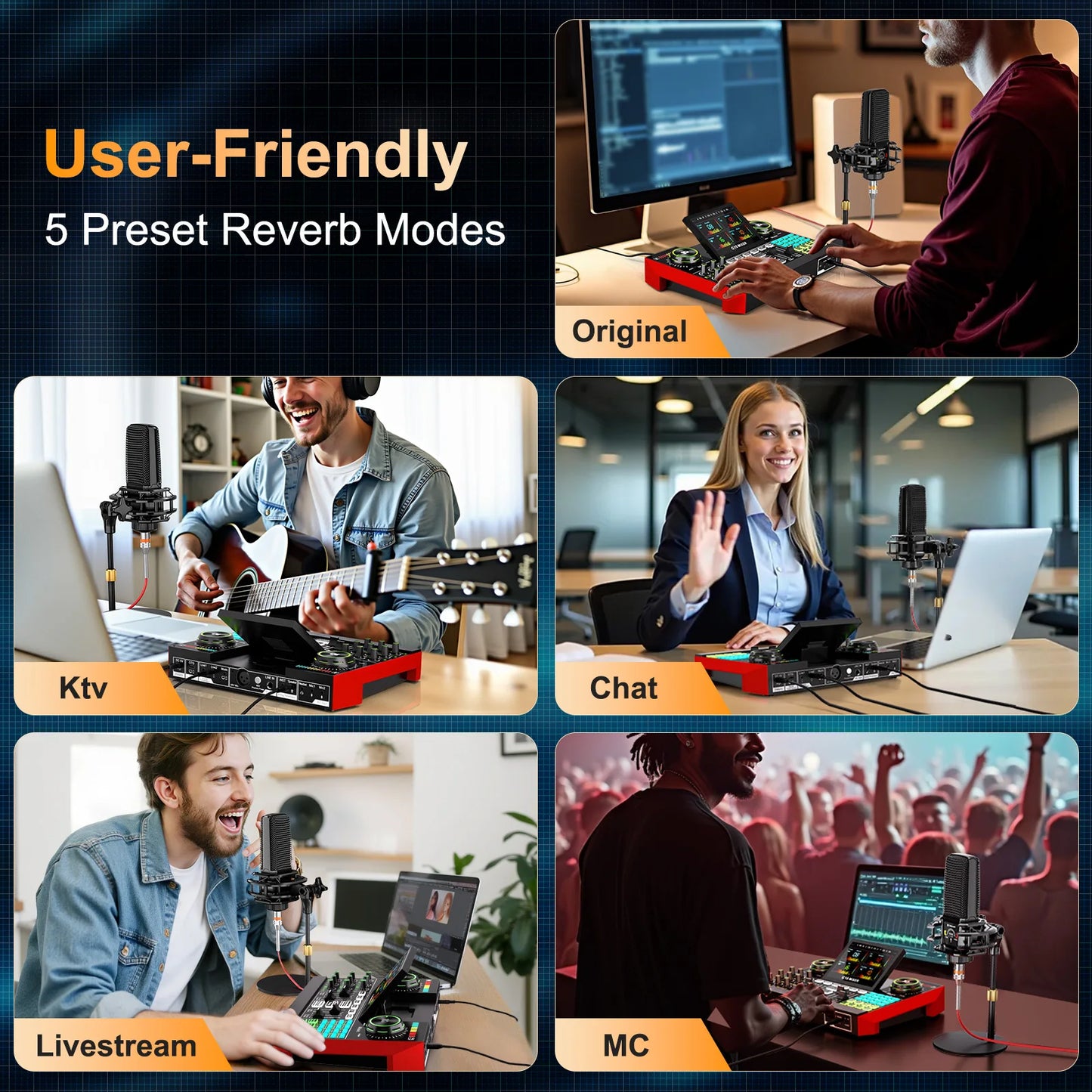 Podcast Equipment, 6 Channel with 3.5mm Microphone and Live Sound Card,
