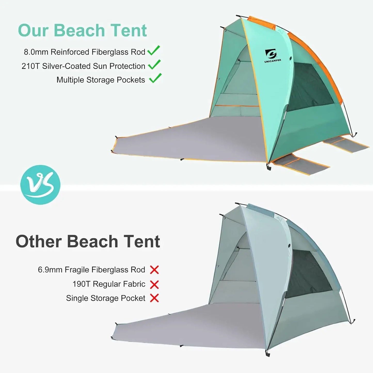 Beach Tent 3 Person with Extended Waterproof Floor