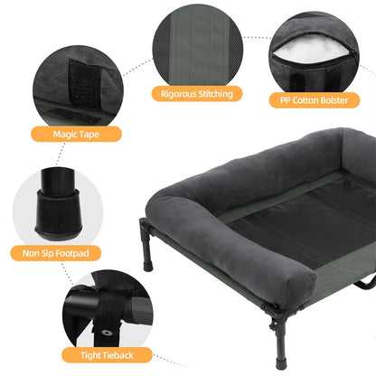 Raised Dog Bed with Cooling Breathable Mat and Soft Plush Mat