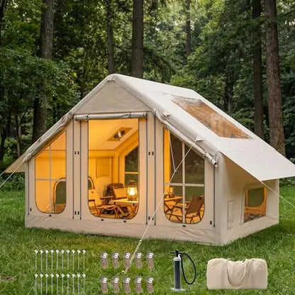 Inflatable Camping Tent With Skylight, Stove Jack