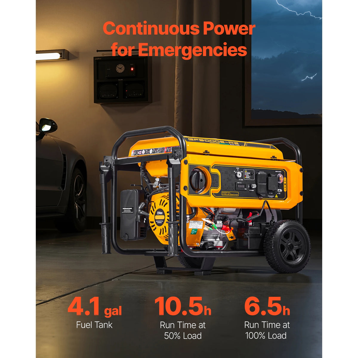 Portable Generator, Dual Fuel Generator with Electric Start