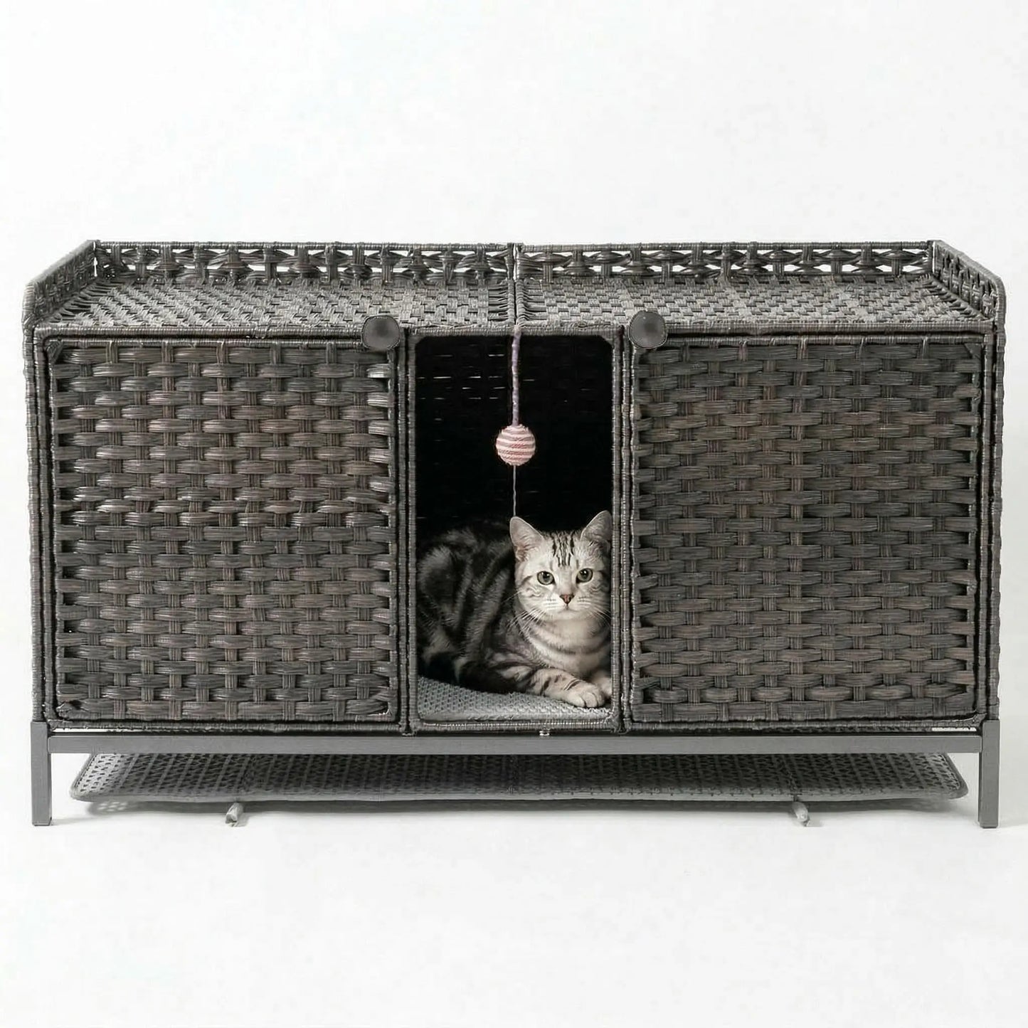 Cat Litter Box Enclosure Furniture, Handwoven Rattan Cat Houses
