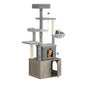 Modern Cat Tree with Hidden Litter Box Enclosure, with Scratching Post