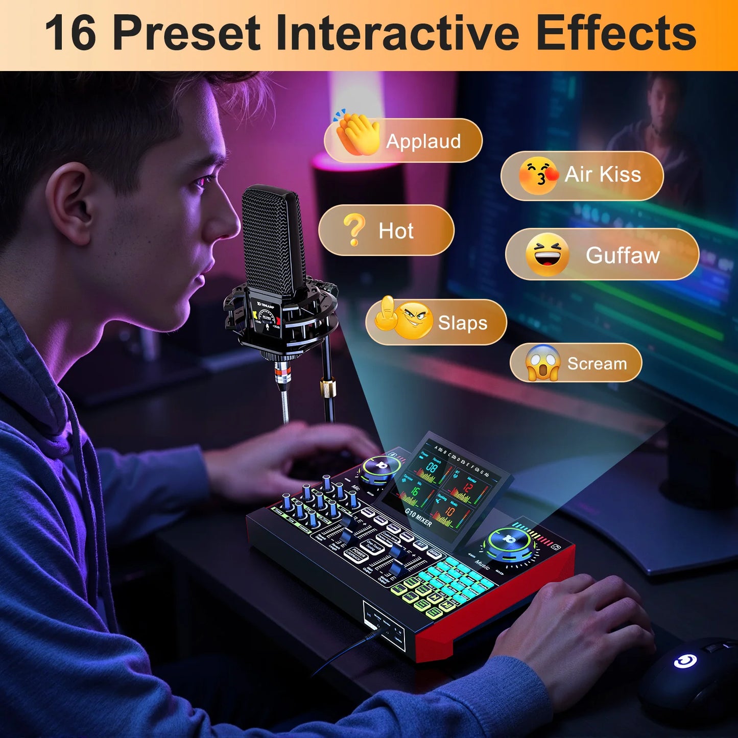 Podcast Equipment, 6 Channel with 3.5mm Microphone and Live Sound Card,