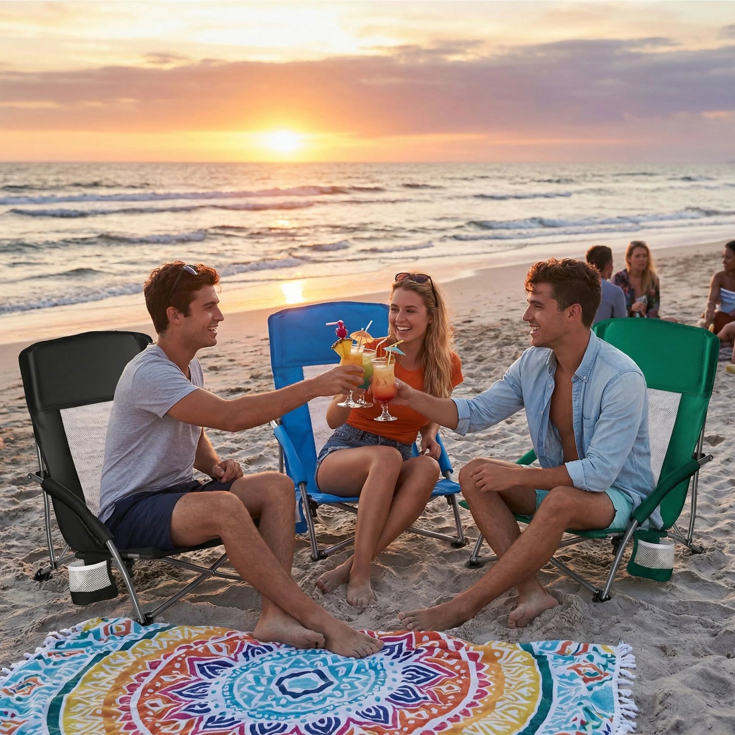 Portable Camping Beach Chair, Mesh Back, Padded Armrests