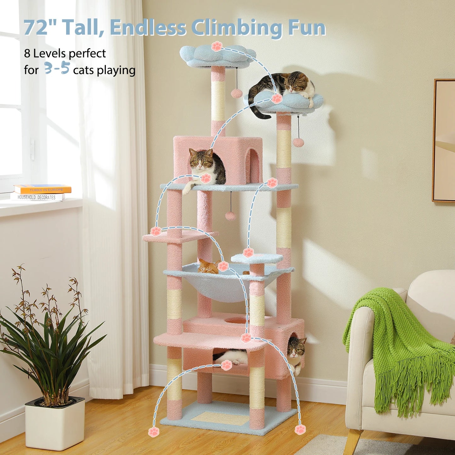 Cat Tree Tower With Sisal-Covered Scratching Posts, Hammock
