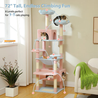 Cat Tree Tower With Sisal-Covered Scratching Posts, Hammock