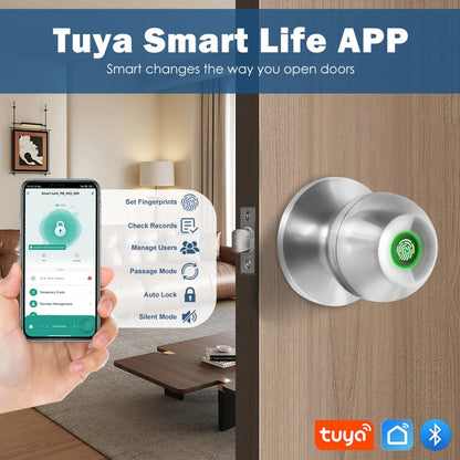 Fingerprint Door Lock Knob, Keyless Entry Bluetooth Electronic
