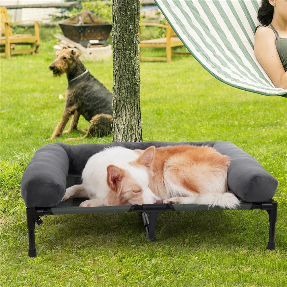 Raised Dog Bed with Cooling Breathable Mat and Soft Plush Mat