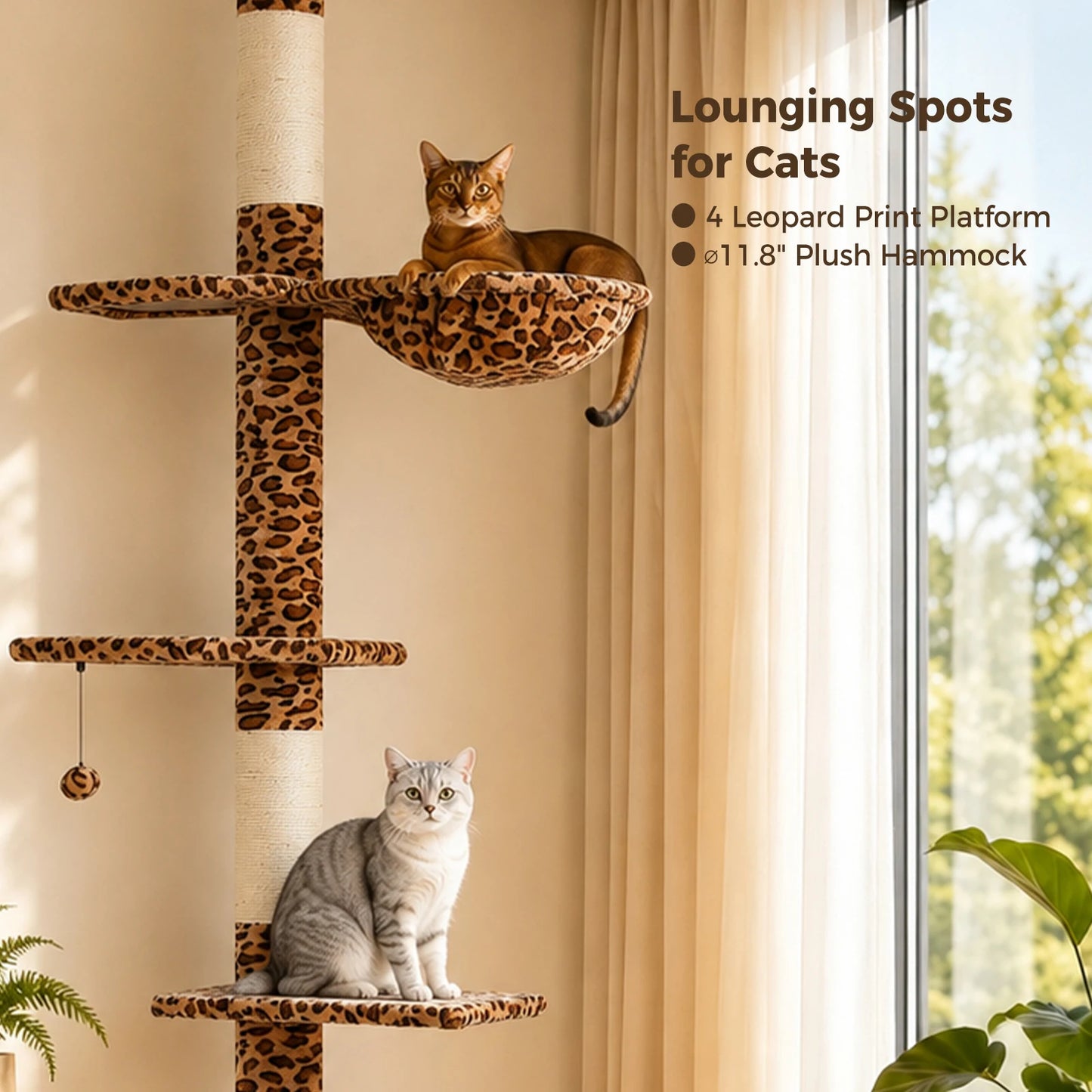 Cat Tree with Sisal Scratching Posts, Cozy Hammock