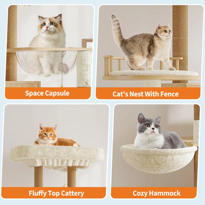 Cat Tree With Litter Box Enclosure, Sisal Scratching Posts And Hammock