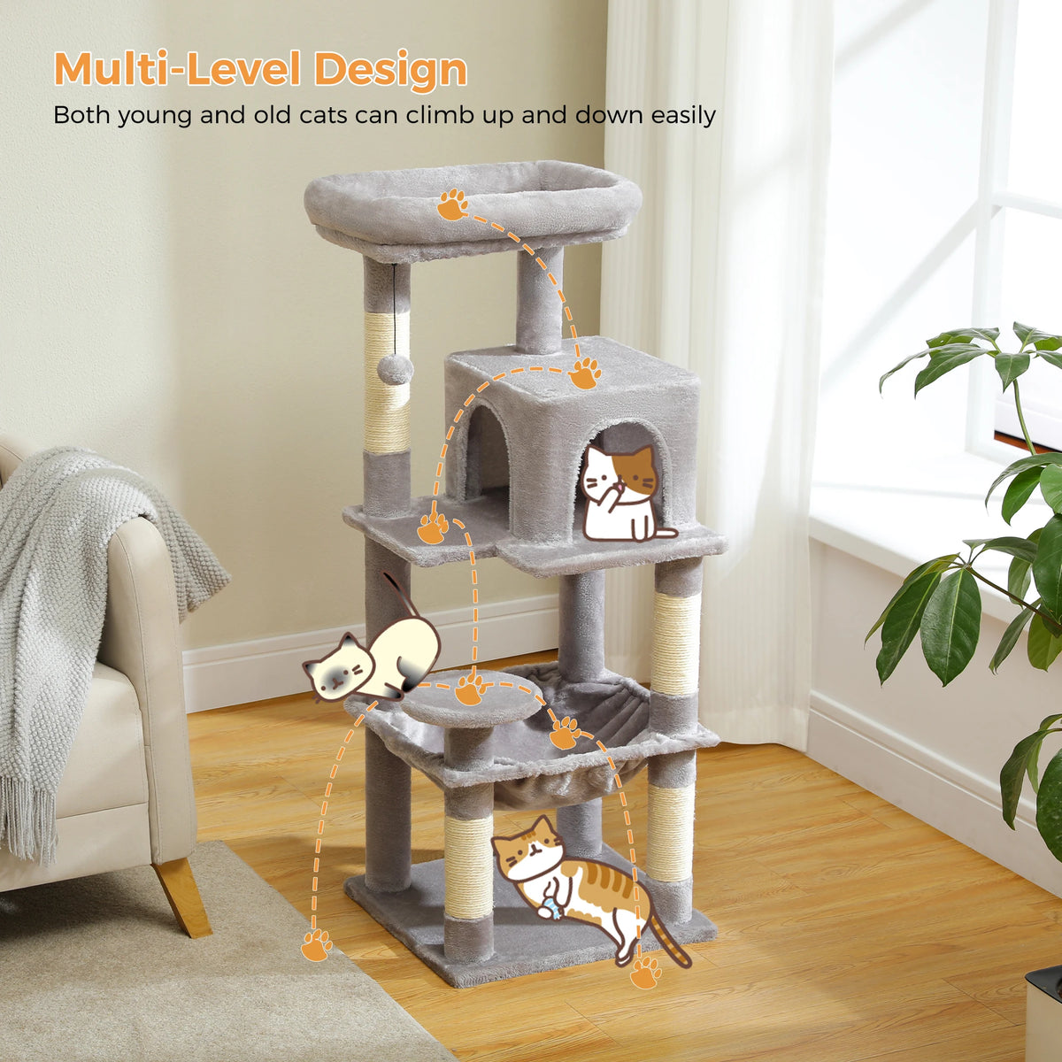 Cat Tree for Indoor Cats, 5-Level Cat Tower