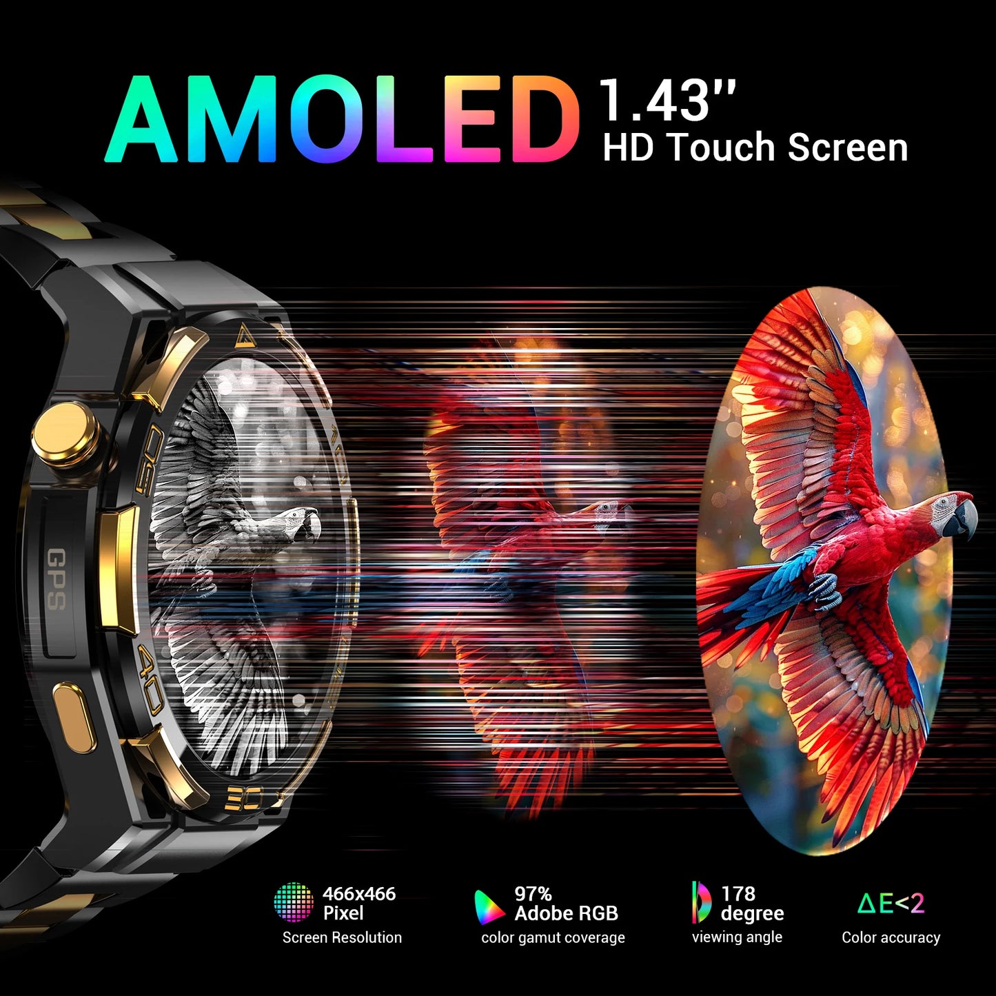 GPS Smartwatch with Flashlight, Bluetooth, Waterproof  for Men Women
