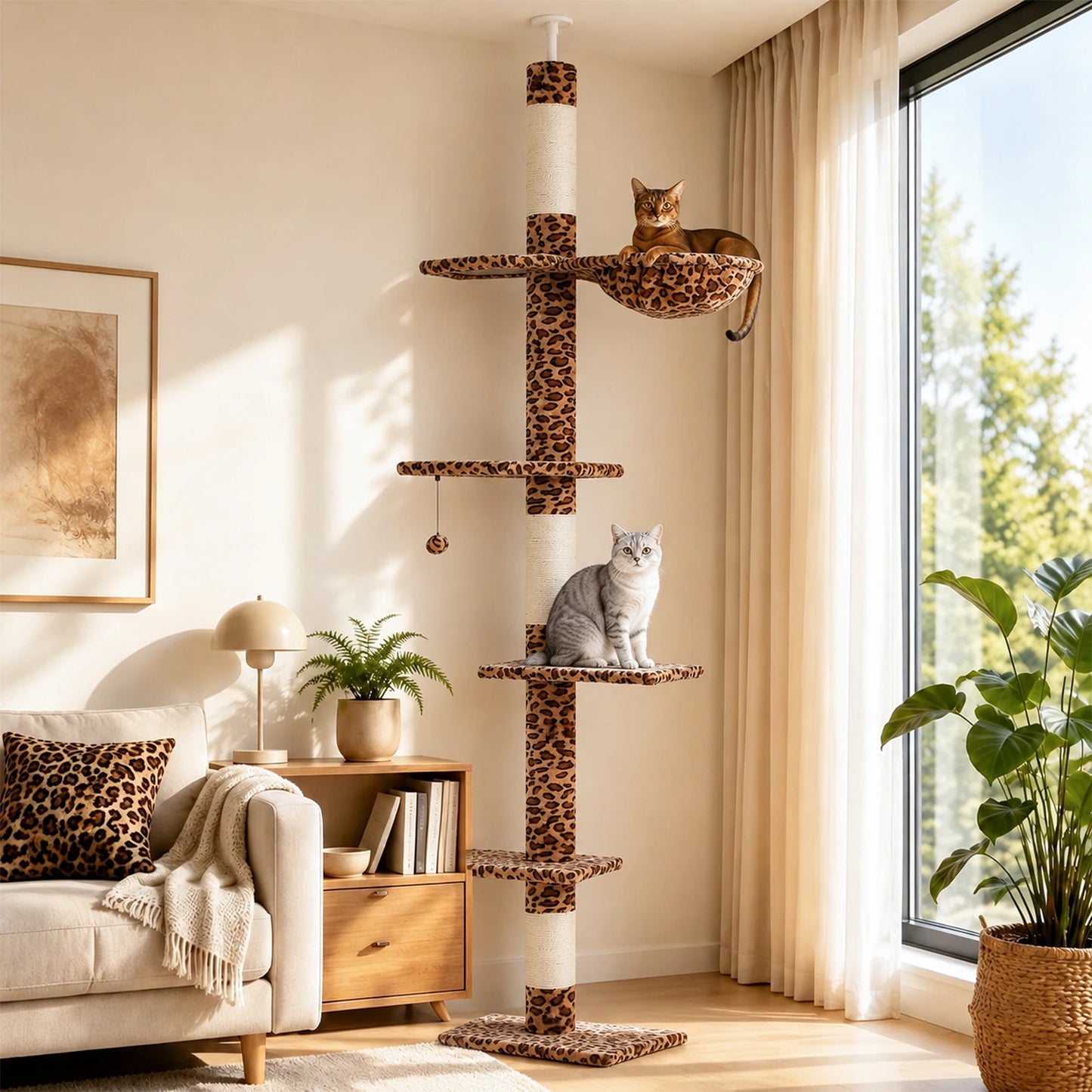 Cat Tree with Sisal Scratching Posts, Cozy Hammock