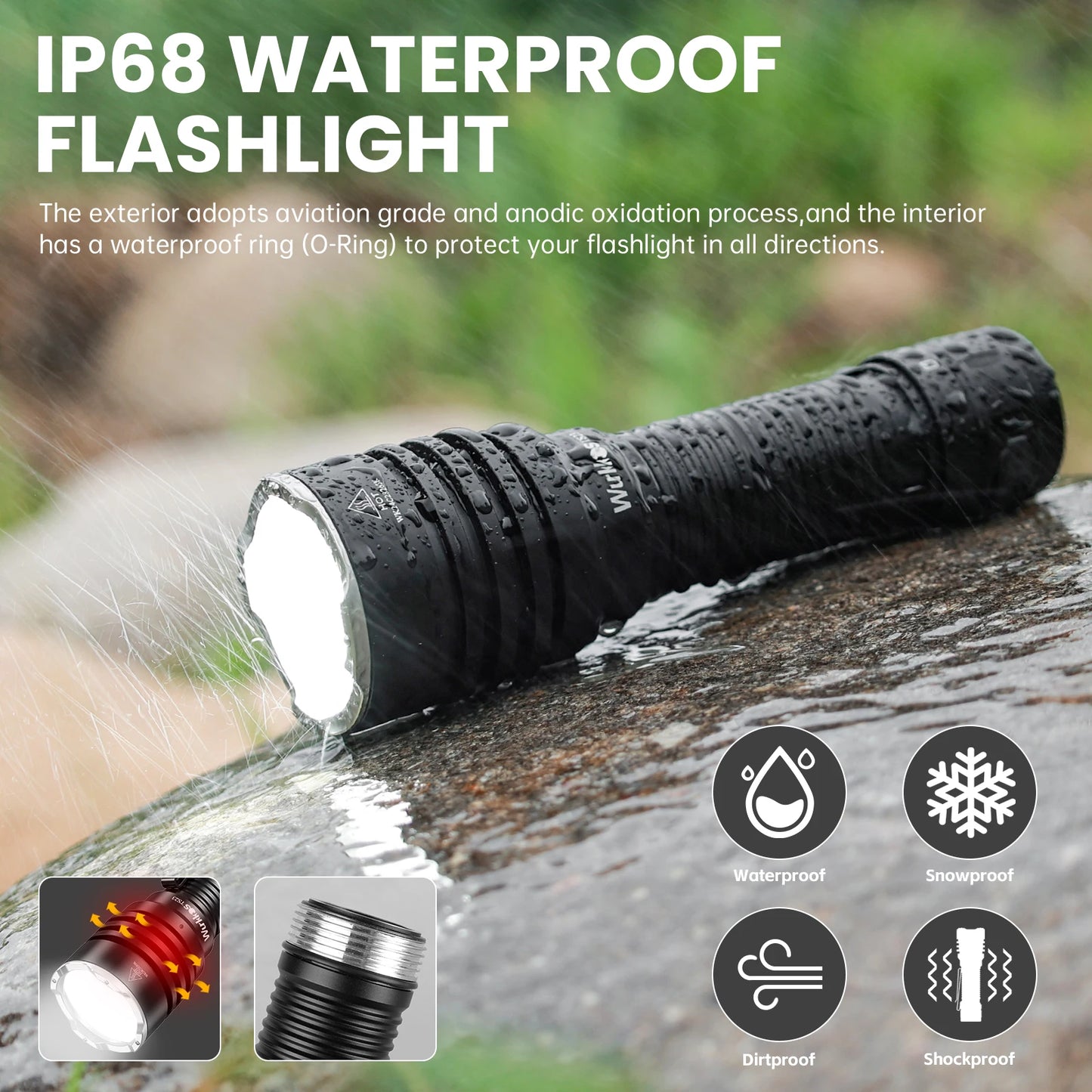 Tactical Flashlight LED 5000Lm Torch, Waterproof