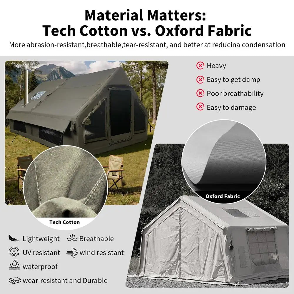 Inflatable Camping Tent, Stove Jack
