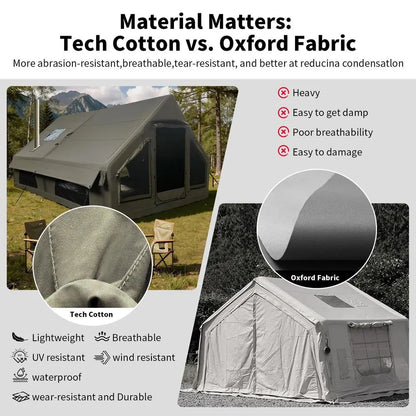 Inflatable Camping Tent, Stove Jack