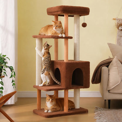 Multi-Level Cat Tree with Cat Condo, Sisal Scratching Posts, Soft Bed