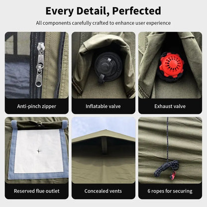 Inflatable Camping Tent, Stove Jack