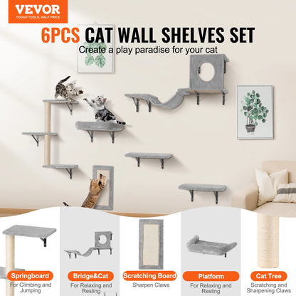 Wall Mounted Cat Shelves with Jumping Boards