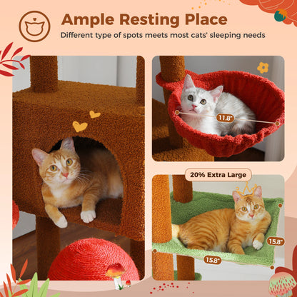 Cat Tower  with Cat Condo Cozy Hammock and Scratching Post