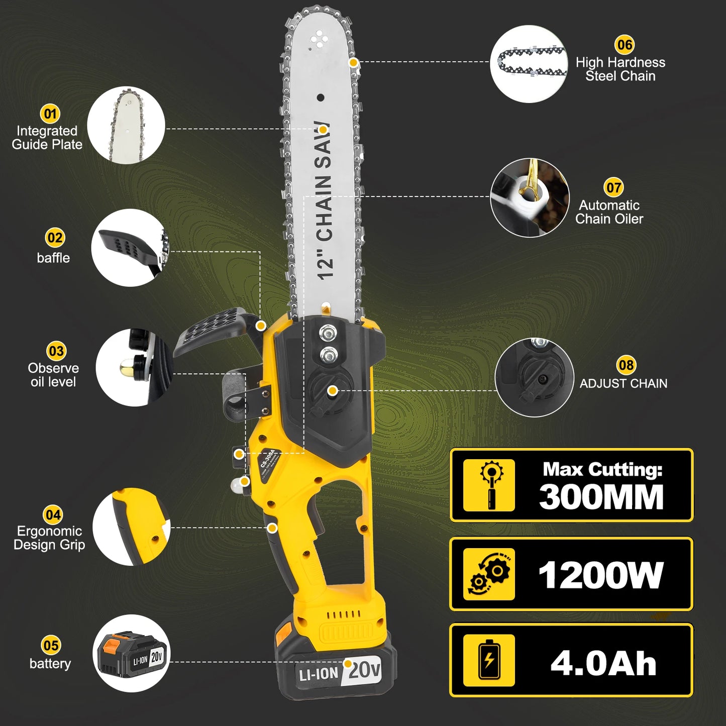 12 Inch  Chainsaw Handheld Electric  with Batteries