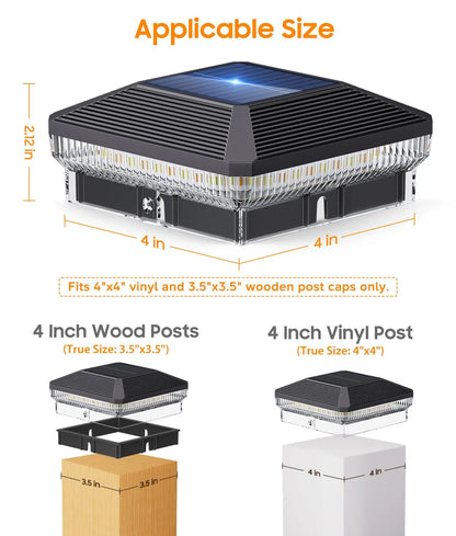Solar Lights Outdoor Waterproof, Powered for Vinyl Wooden Post
