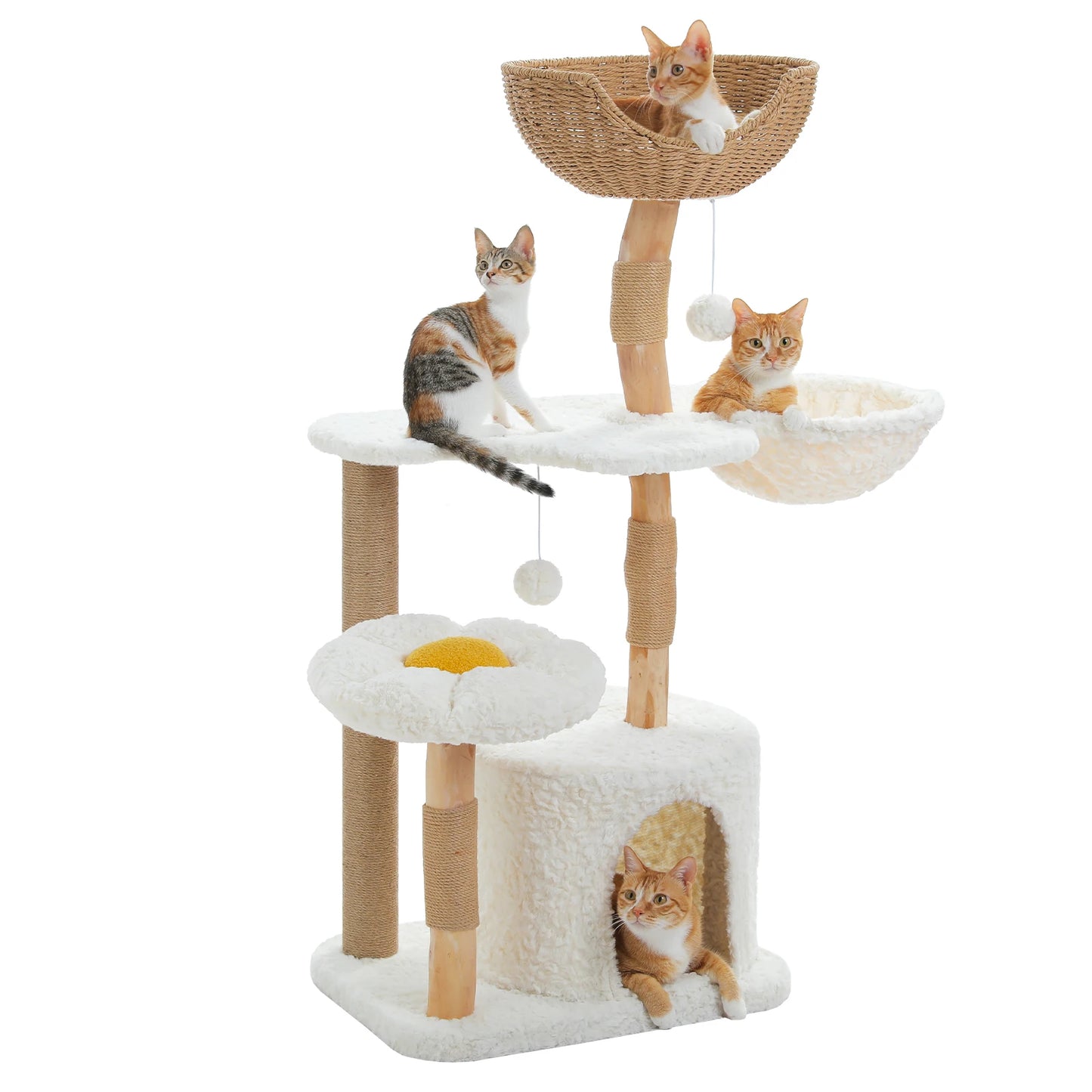 Cat Tree, Solid Wood Tower with Luxury Cat Condo, Hammock