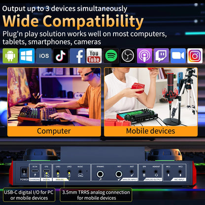 Podcast Microphone Set with Sound Card Audio Mixer
