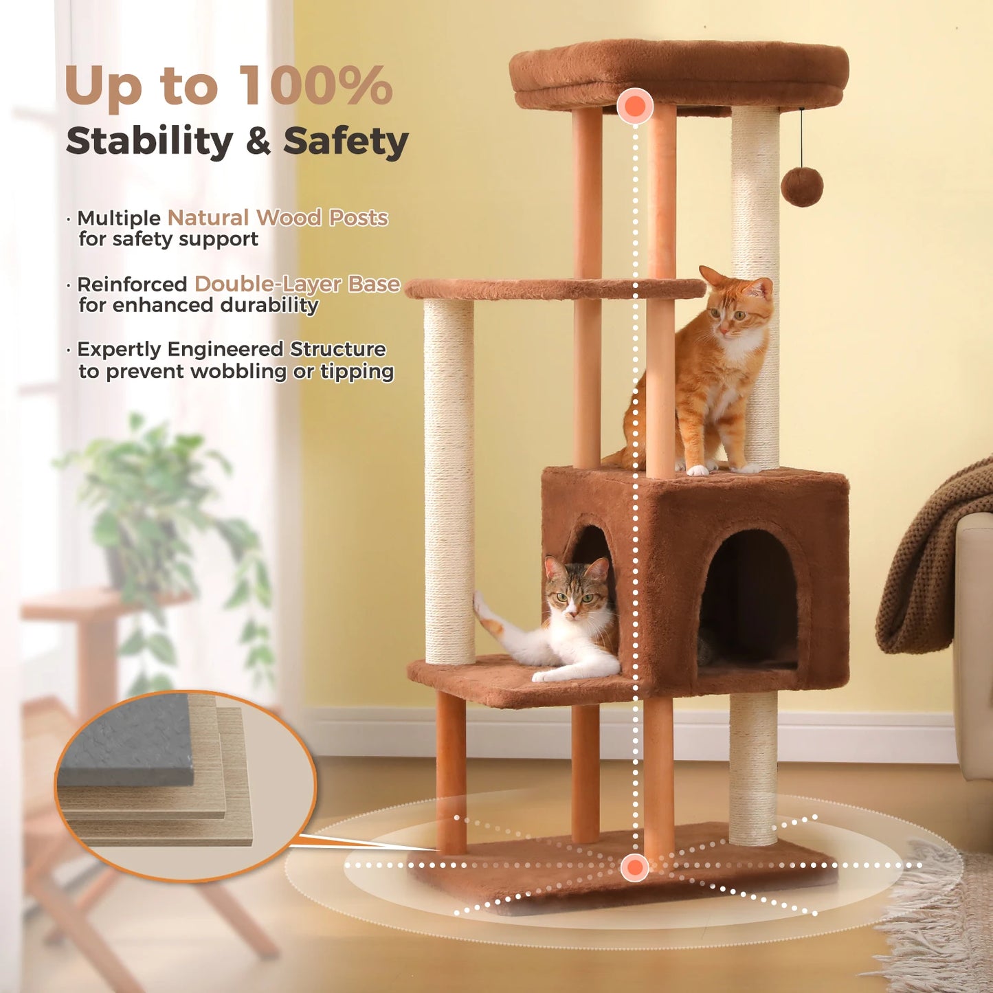 Multi-Level Cat Tree with Cat Condo, Sisal Scratching Posts, Soft Bed