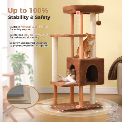 Multi-Level Cat Tree with Cat Condo, Sisal Scratching Posts, Soft Bed
