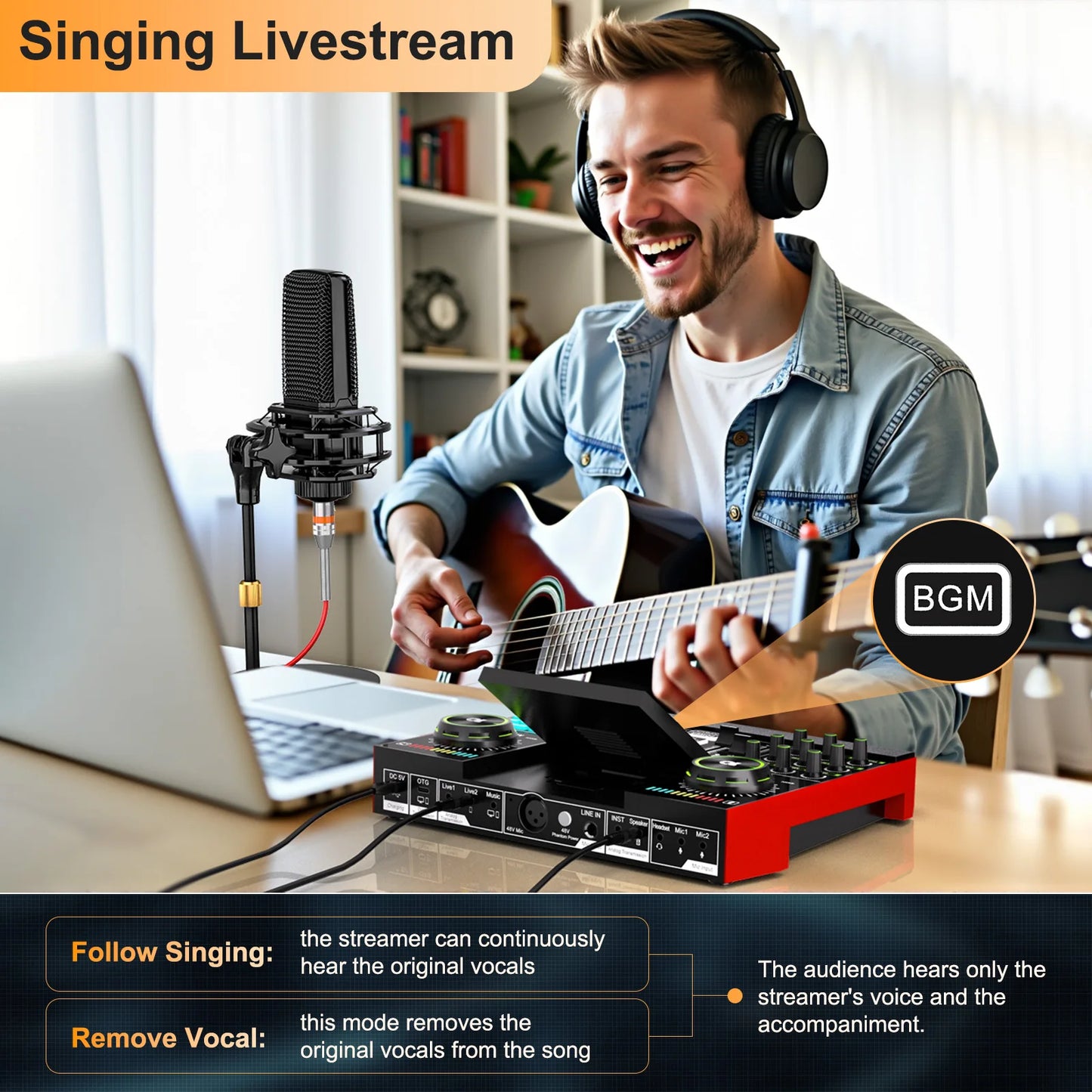 Podcast Equipment, 6 Channel with 3.5mm Microphone and Live Sound Card,