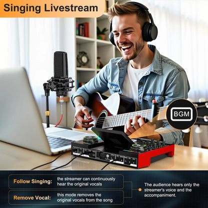 Podcast Equipment, 6 Channel with 3.5mm Microphone and Live Sound Card,