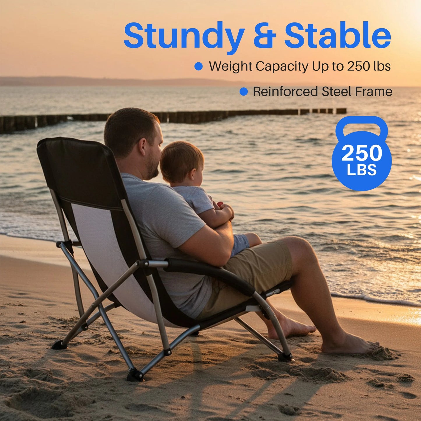 Portable Camping Beach Chair, Mesh Back, Padded Armrests