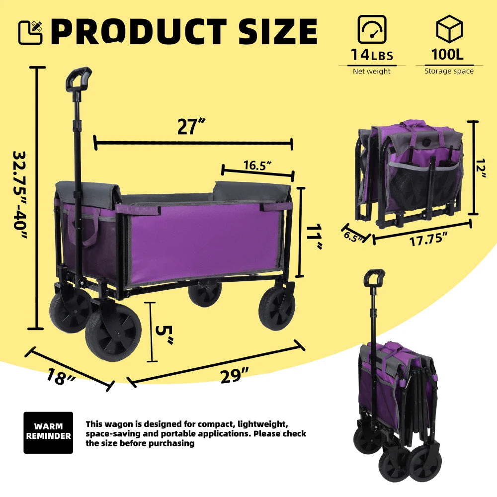 Collapsible Wagon with Wheels -Lightweight Utility, Camping