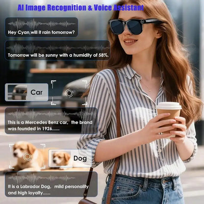 AI Smart Glasses, HD Camera, Video, AI Voice Assistant, Translator, Music