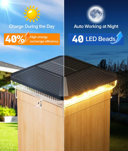 Solar Lights Outdoor Waterproof, Powered for Vinyl Wooden Post