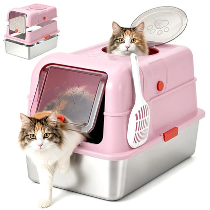 Enclosed Stainless Steel Litter Box With Lid