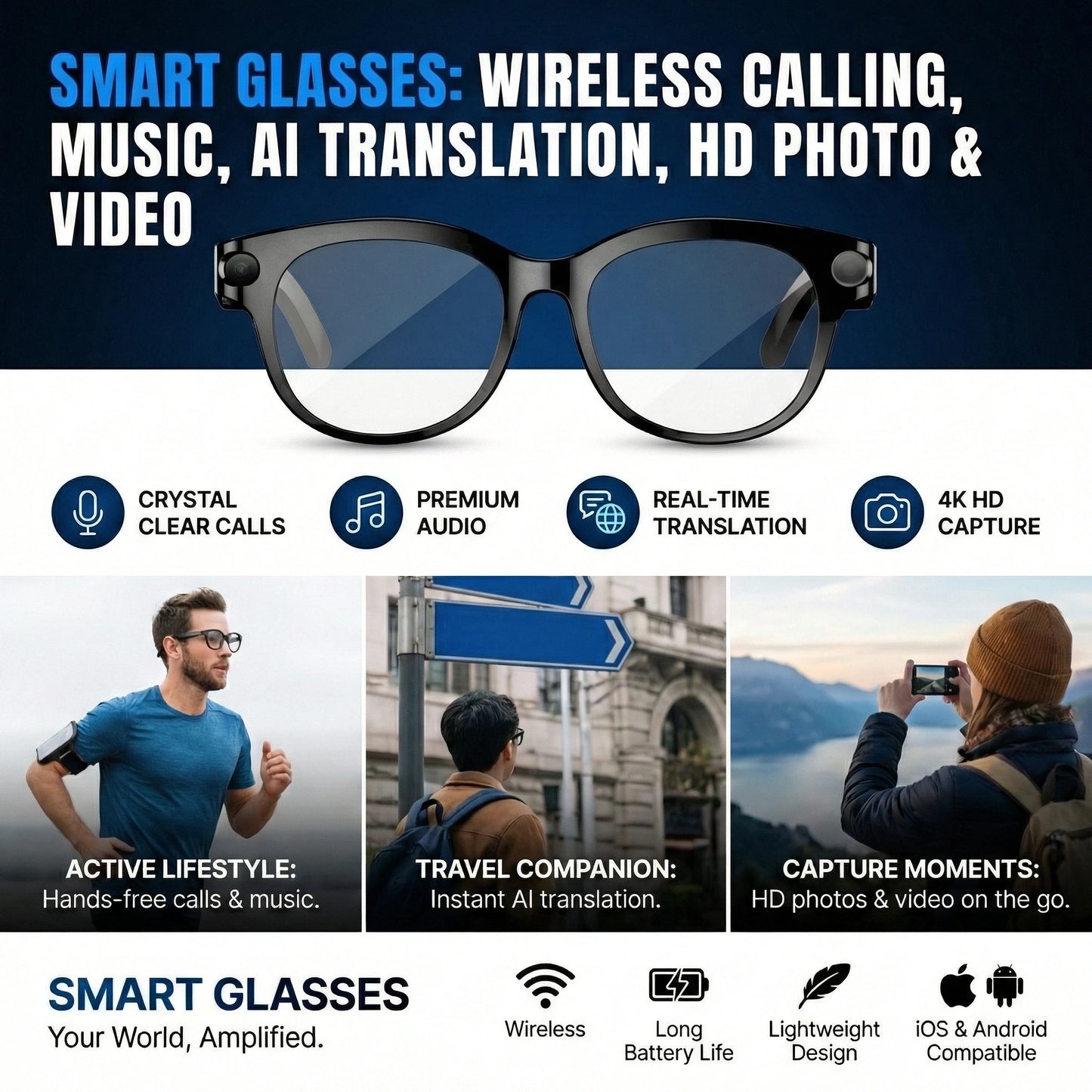 Smart Glasses 200W Pixels Camera