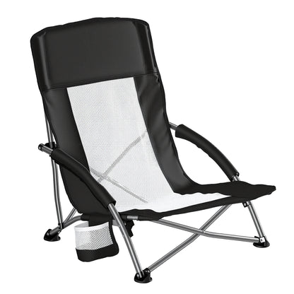 Portable Camping Beach Chair, Mesh Back, Padded Armrests