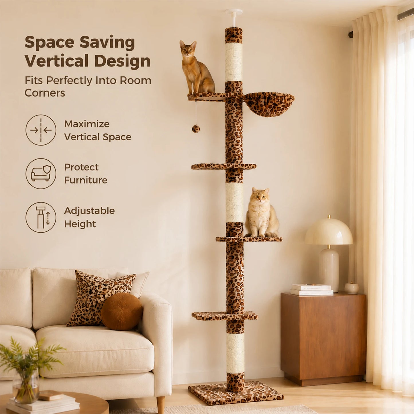 Cat Tree with Sisal Scratching Posts, Cozy Hammock