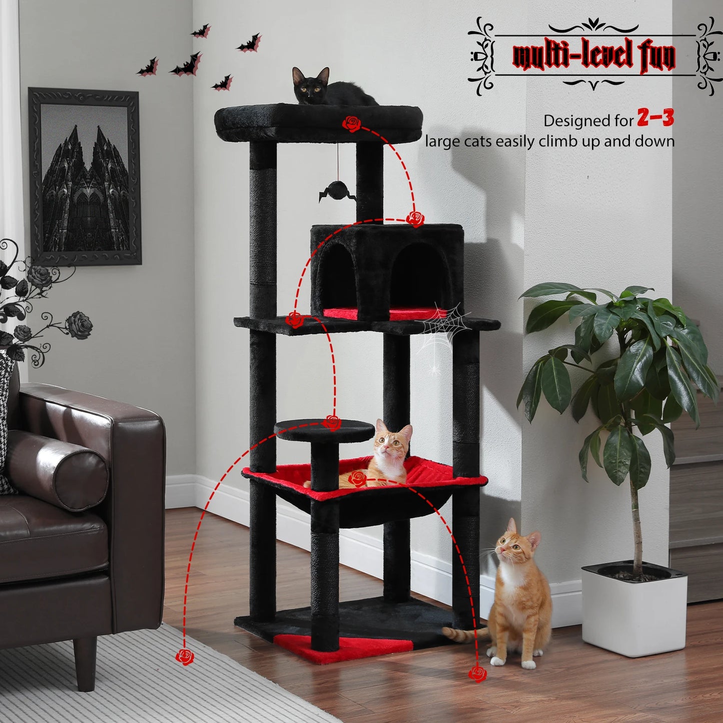 Tall Cat Tower with Large Hammock, Sisal Covered Scratching Post
