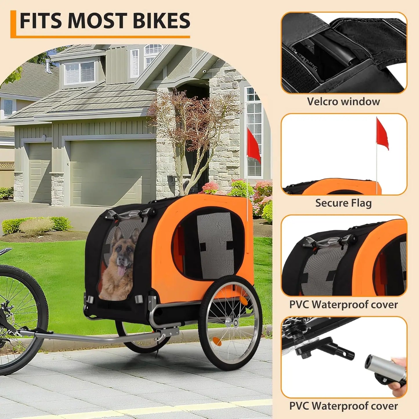 Dog Bike Trailer,  Pet Bicycle Carrier, Universal Coupler