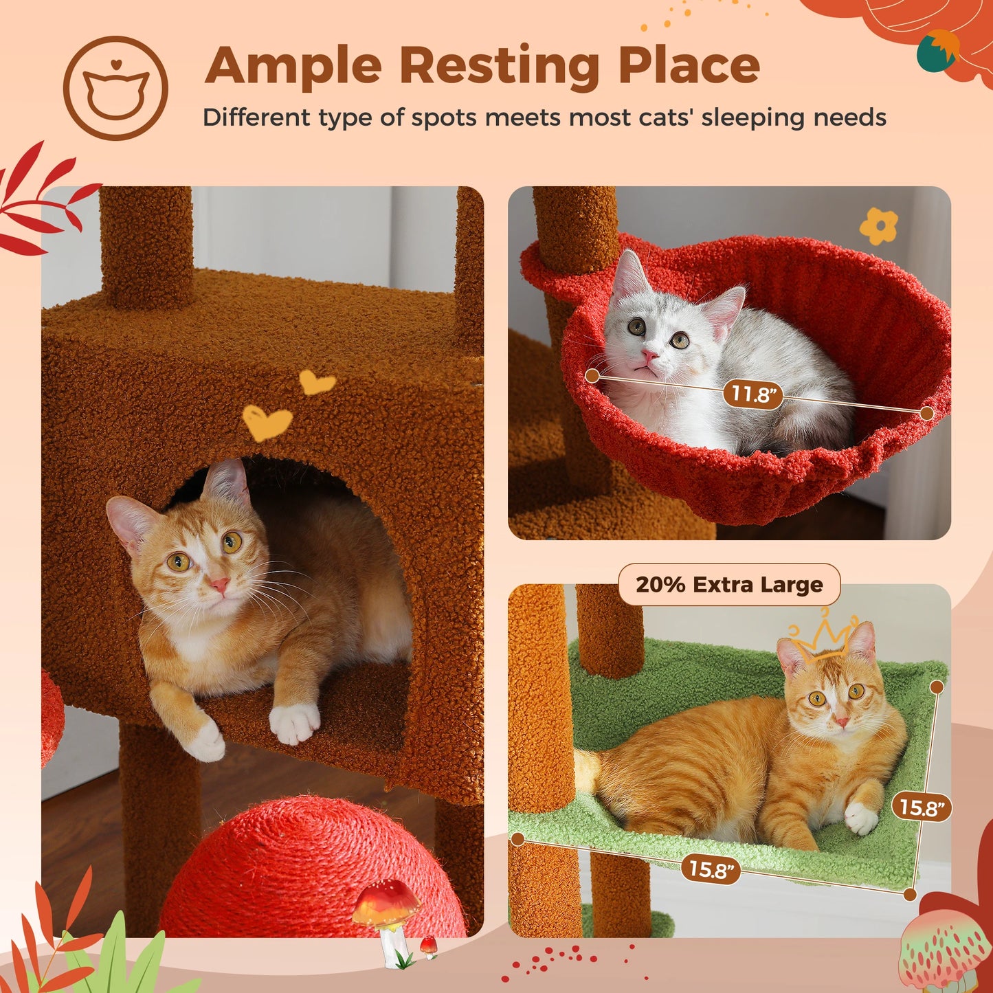 Cat Tree with Large Hammock, Sisal Scratching Posts